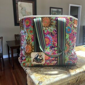 Consuela Multicolor Floral Vinyl Tote with Striped Handles